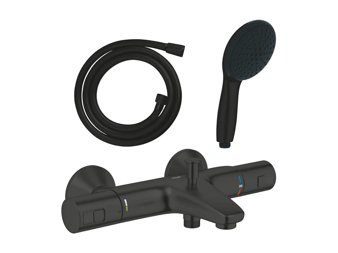 Pack mitigeur thermostatique bain douche GROHE Precision Start noir mat + Douchette 2 jets Vitalio Start 110 et flexible