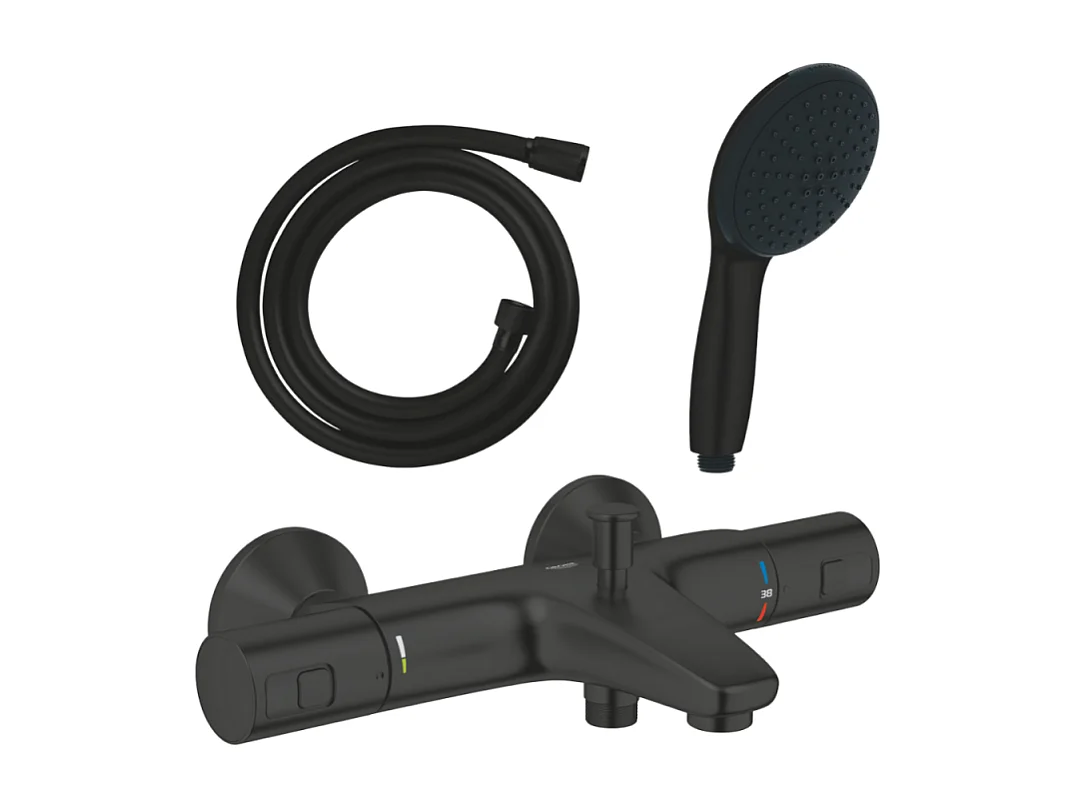 Pack mitigeur thermostatique bain douche GROHE Precision Start noir mat + Douchette 2 jets Vitalio Start 110 et flexible