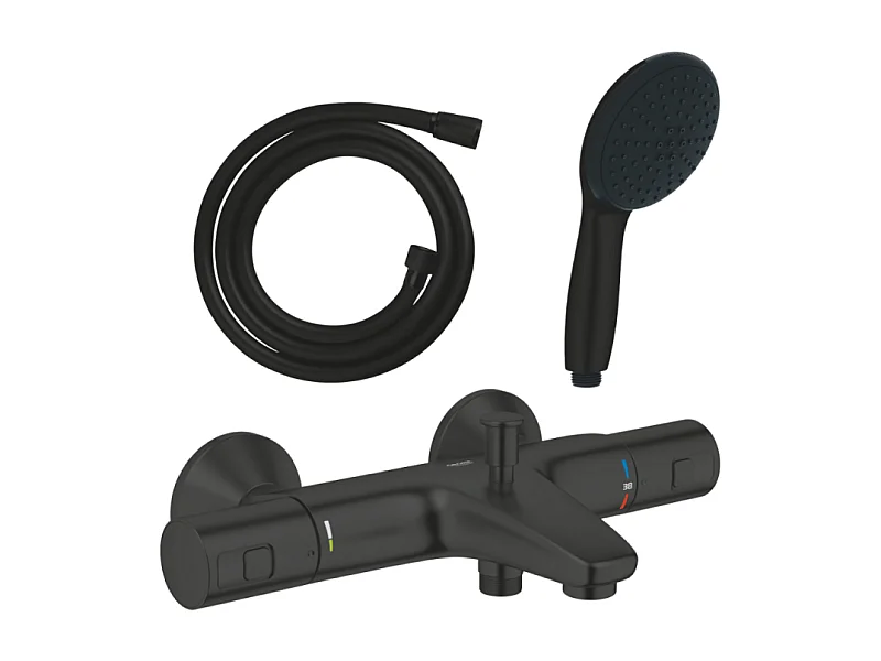 Pack mitigeur thermostatique bain douche GROHE Precision Start noir mat + Douchette 2 jets Vitalio Start 110 et flexible