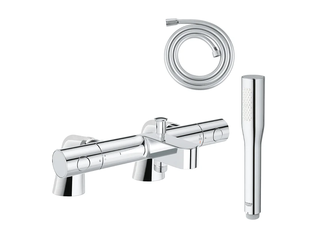 Pack mitigeur thermostatique GROHE Get avec colonnettes + Douchette 1 jet Vitalio Get Stick + Flexible 1750 mm