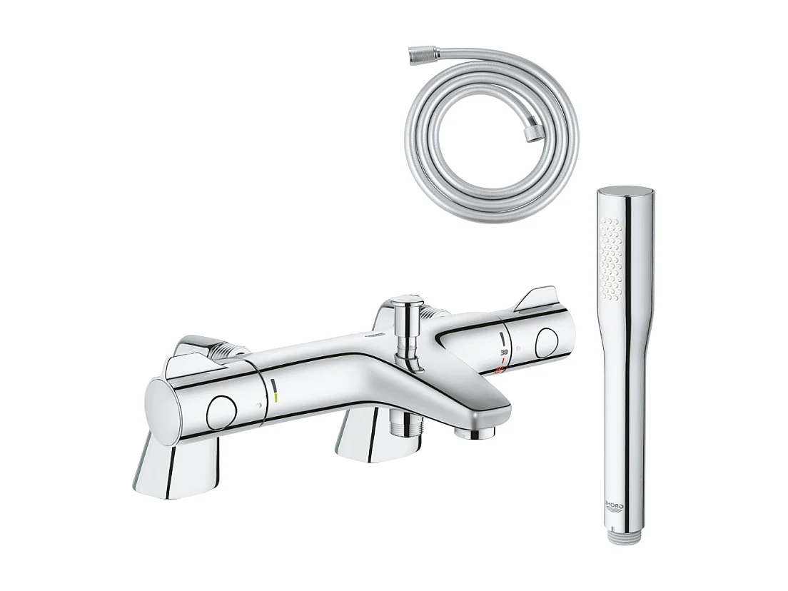 Pack mitigeur thermostatique BD GROHE Trend avec colonnettes + Douchette 1 jet Vitalio Get Stick + Flexible 1750 mm