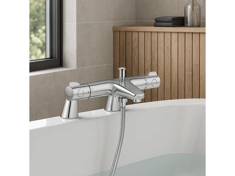 Pack mitigeur thermostatique BD GROHE Trend avec colonnettes + Douchette 1 jet Vitalio Get Stick + Flexible 1750 mm