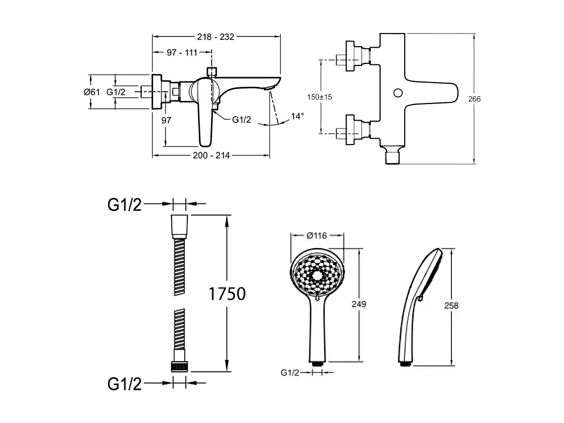 Pack mitigeur bain douche JACOB DELAFON Aléo+ + douchette Awaken + flexible à écrou 175 cm