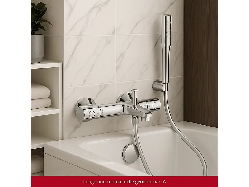 Pack mitigeur bain thermostatique GROHE Grohtherm 800 + Douchette 1 jet Vitalio Get Stick + Flexible