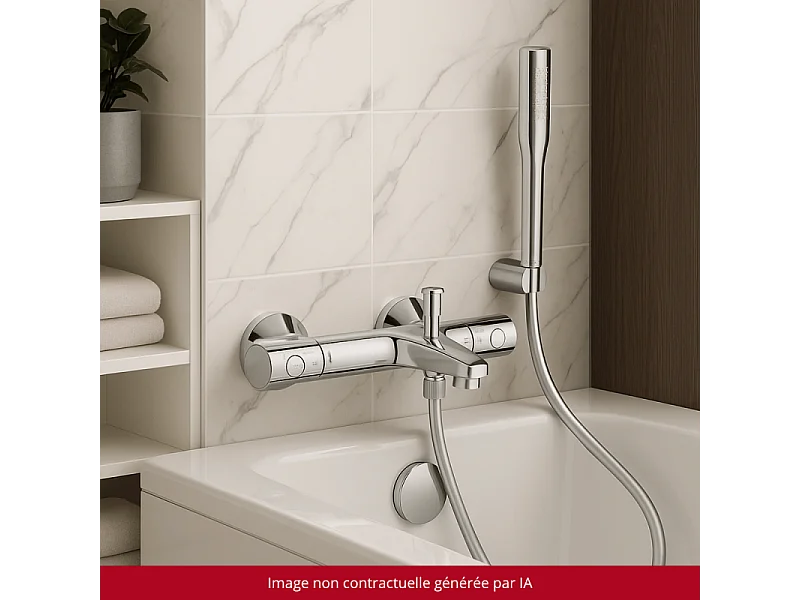 Pack mitigeur bain thermostatique GROHE Grohtherm 800 + Douchette 1 jet Vitalio Get Stick + Flexible