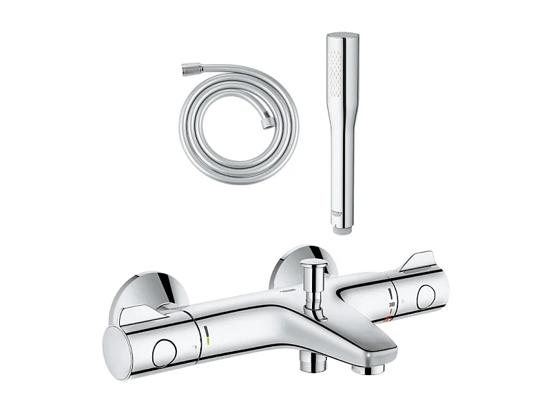 Pack mitigeur bain thermostatique GROHE Grohtherm 800 + Douchette 1 jet Vitalio Get Stick + Flexible