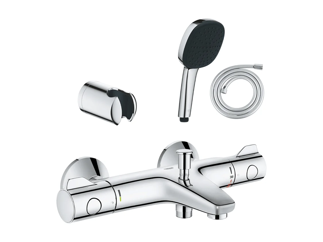 Pack mitigeur thermostatique GROHE Grotherm 800 + Douchette 2 jets GROHE Vitalio Comfort 110 + Flexible1750 mm et support