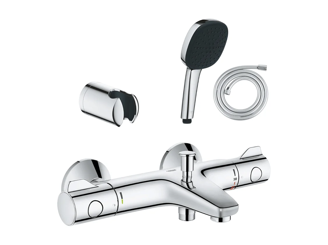 Pack mitigeur thermostatique GROHE Grotherm 800 + Douchette 2 jets GROHE Vitalio Comfort 110 + Flexible1750 mm et support