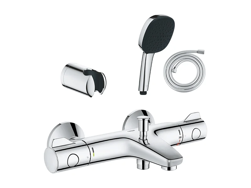 Pack mitigeur thermostatique GROHE Grotherm 800 + Douchette 2 jets GROHE Vitalio Comfort 110 + Flexible1750 mm et support