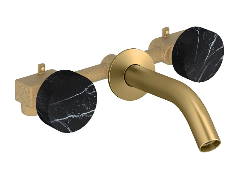 Pack mélangeur lavabo encastré 3 trous JACOB DELAFON Grands Boulevards marbré orage et laiton brossé