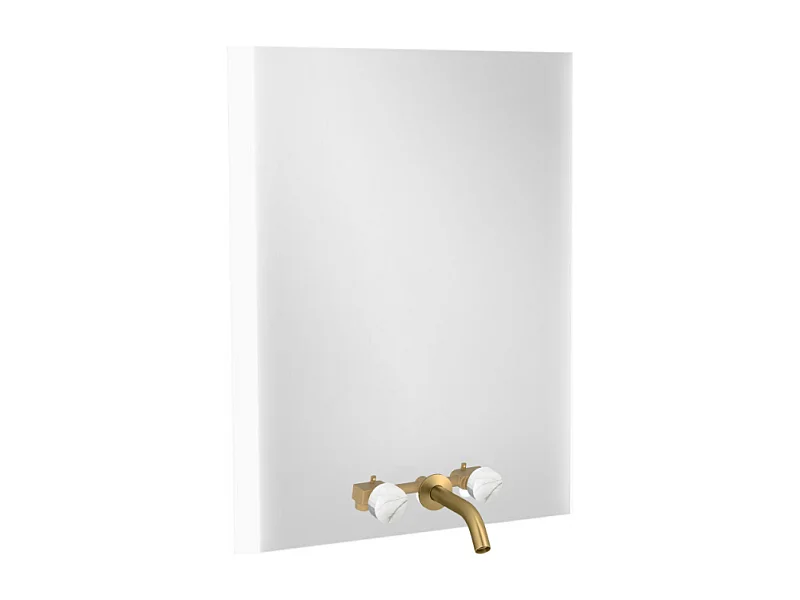 Miroir 3 trous 60 cm + mélangeur lavabo encastré 3 trous JACOB DELAFON Grands Boulevards marbre sculptural et laiton brossé