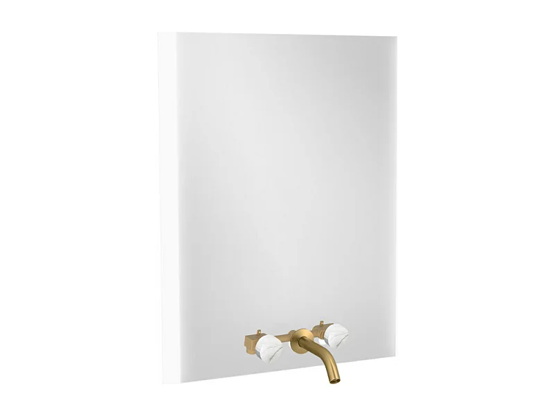 Miroir 3 trous 60 cm + mélangeur lavabo encastré 3 trous JACOB DELAFON Grands Boulevards marbre sculptural et laiton brossé