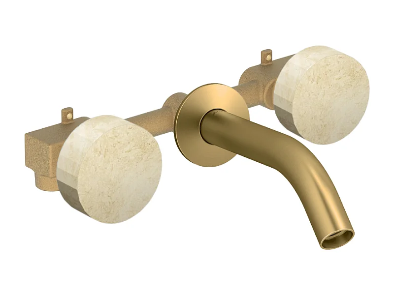 Pack mélangeur lavabo encastré 3 trous JACOB DELAFON Grands Boulevards marbré travertin sable et laiton brossé