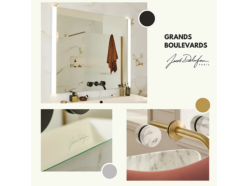 Miroir 3 trous 60 cm + mélangeur lavabo encastré 3 trous JACOB DELAFON Grands Boulevards marbré orage et noir