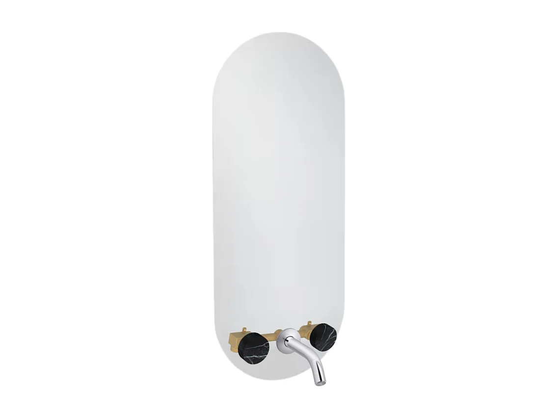 Miroir LED ovale 3 trous + mélangeur lavabo encastré 3 trous JACOB DELAFON Grands Boulevards marbré orage et chromé