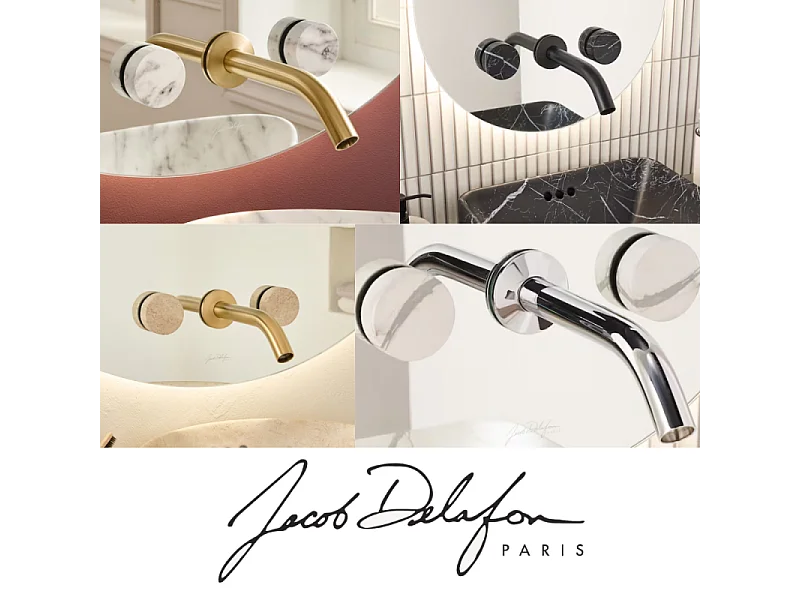 Miroir LED ovale 3 trous + mélangeur lavabo encastré 3 trous JACOB DELAFON Grands Boulevards marbré orage et chromé