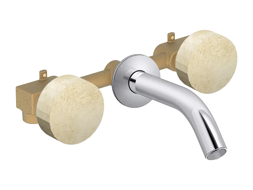 Pack mélangeur lavabo encastré 3 trous JACOB DELAFON Grands Boulevards marbré travertin sable et chromé