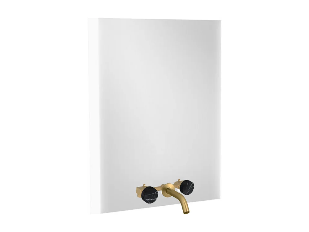 Miroir 3 trous 60 cm + mélangeur lavabo encastré 3 trous JACOB DELAFON Grands Boulevards marbré orage et laiton brossé