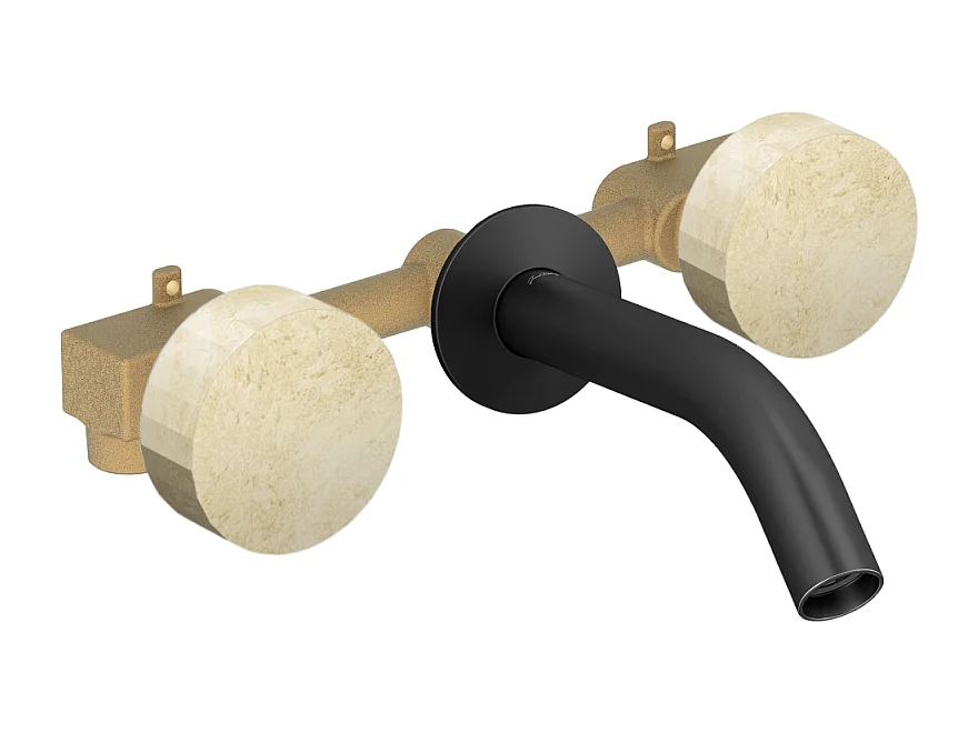 Pack mélangeur lavabo encastré 3 trous JACOB DELAFON Grands Boulevards marbré travertin sable et noir