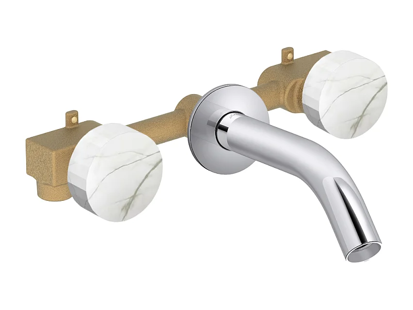 Pack mélangeur lavabo encastré 3 trous JACOB DELAFON Grands Boulevards marbre sculptural et chromé