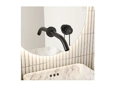 Miroir LED ovale 2 trous + mitigeur lavabo encastré JACOB DELAFON Grands Boulevards Noir mat + corps encastré