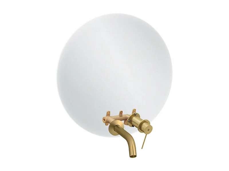 Miroir LED rond 2 trous + mitigeur lavabo encastré JACOB DELAFON Grands Boulevards Laiton brossé + corps encastré