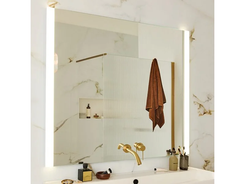 Miroir LED 2 trous 120 cm + mitigeur lavabo encastré JACOB DELAFON Grands Boulevards Laiton brossé + corps encastré