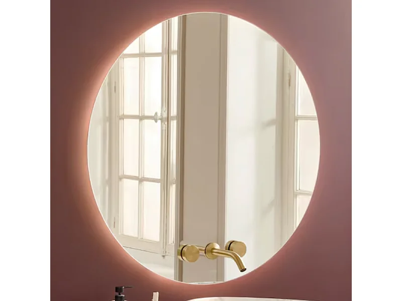 Miroir LED rond 3 trous + mitigeur lavabo encastré 3 trous JACOB DELAFON Grands Boulevards laiton brossé