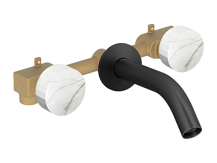 Pack mélangeur lavabo encastré 3 trous JACOB DELAFON Grands Boulevards marbre sculptural et noir