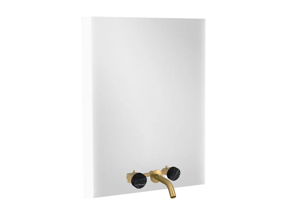 Miroir 3 trous 80 cm + mélangeur lavabo encastré 3 trous JACOB DELAFON Grands Boulevards marbré orage et laiton brossé