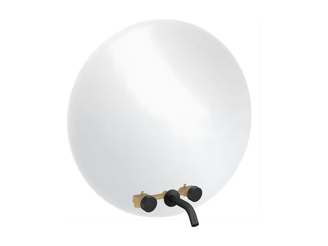 Miroir LED rond 3 trous + mitigeur lavabo encastré 3 trous JACOB DELAFON Grands Boulevards noir mat