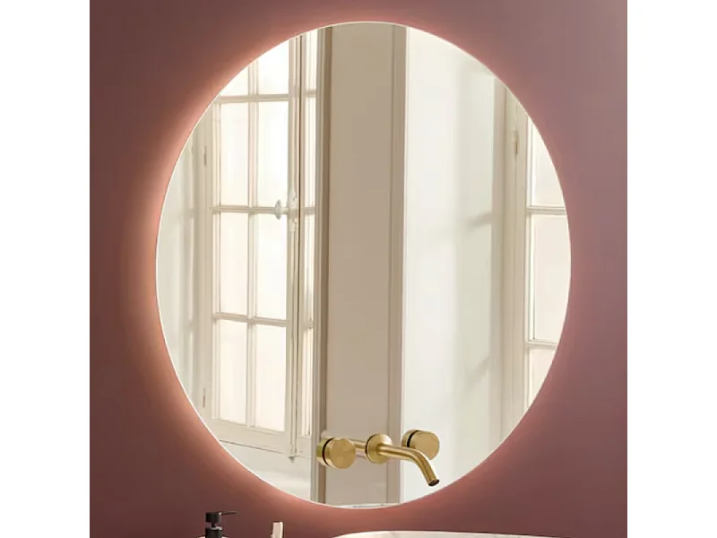 Miroir LED rond 3 trous + mélangeur lavabo encastré 3 trous JACOB DELAFON Grands Boulevards marbré orage et noir