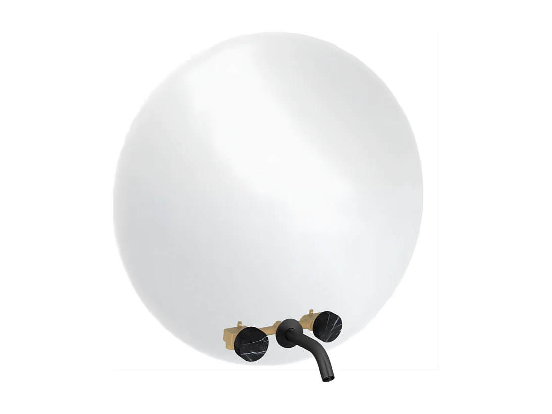 Miroir LED rond 3 trous + mélangeur lavabo encastré 3 trous JACOB DELAFON Grands Boulevards marbré orage et noir