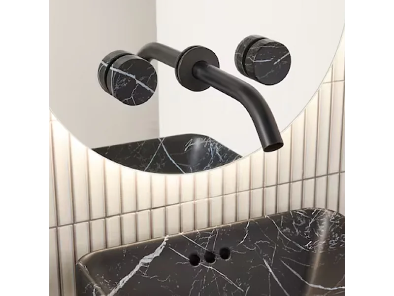 Miroir LED rond 3 trous + mélangeur lavabo encastré 3 trous JACOB DELAFON Grands Boulevards marbré orage et noir