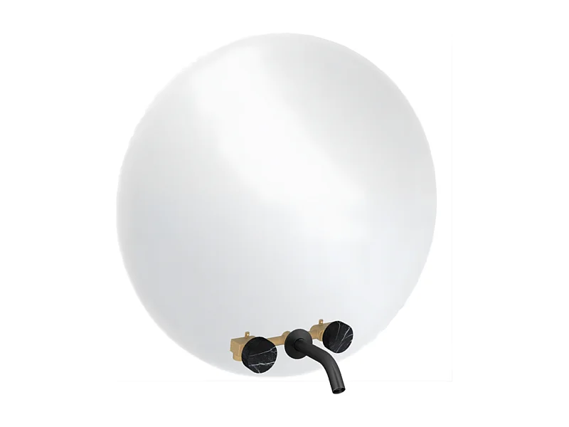 Miroir LED rond 3 trous + mélangeur lavabo encastré 3 trous JACOB DELAFON Grands Boulevards marbré orage et noir