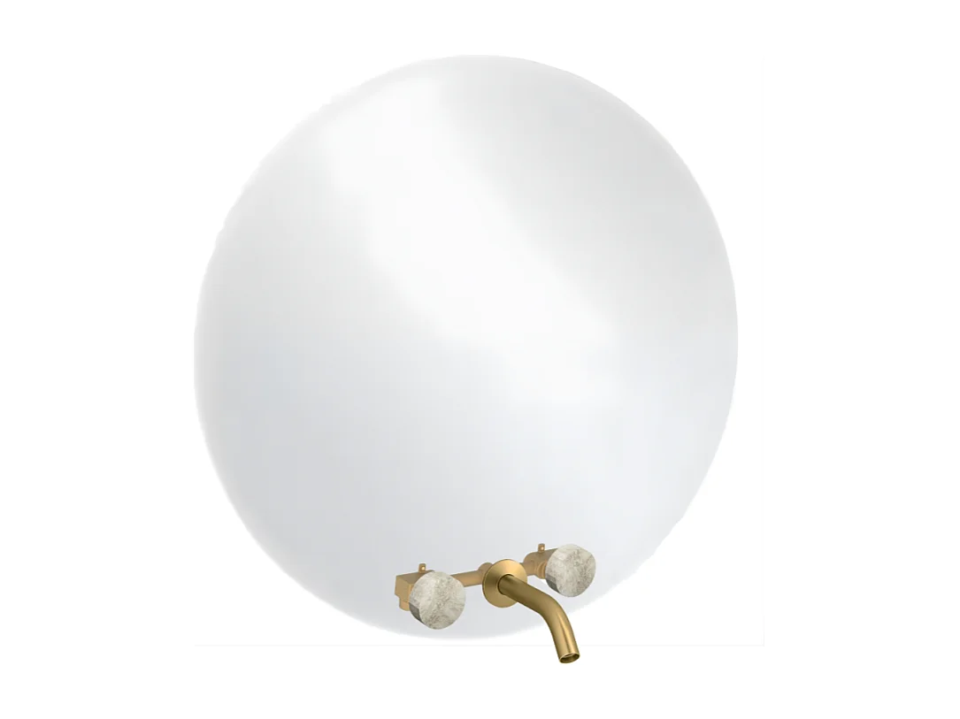 Miroir LED rond 3 trous + mélangeur lavabo encastré 3 trous JACOB DELAFON Grands Boulevards douceur minérale et laiton brossé