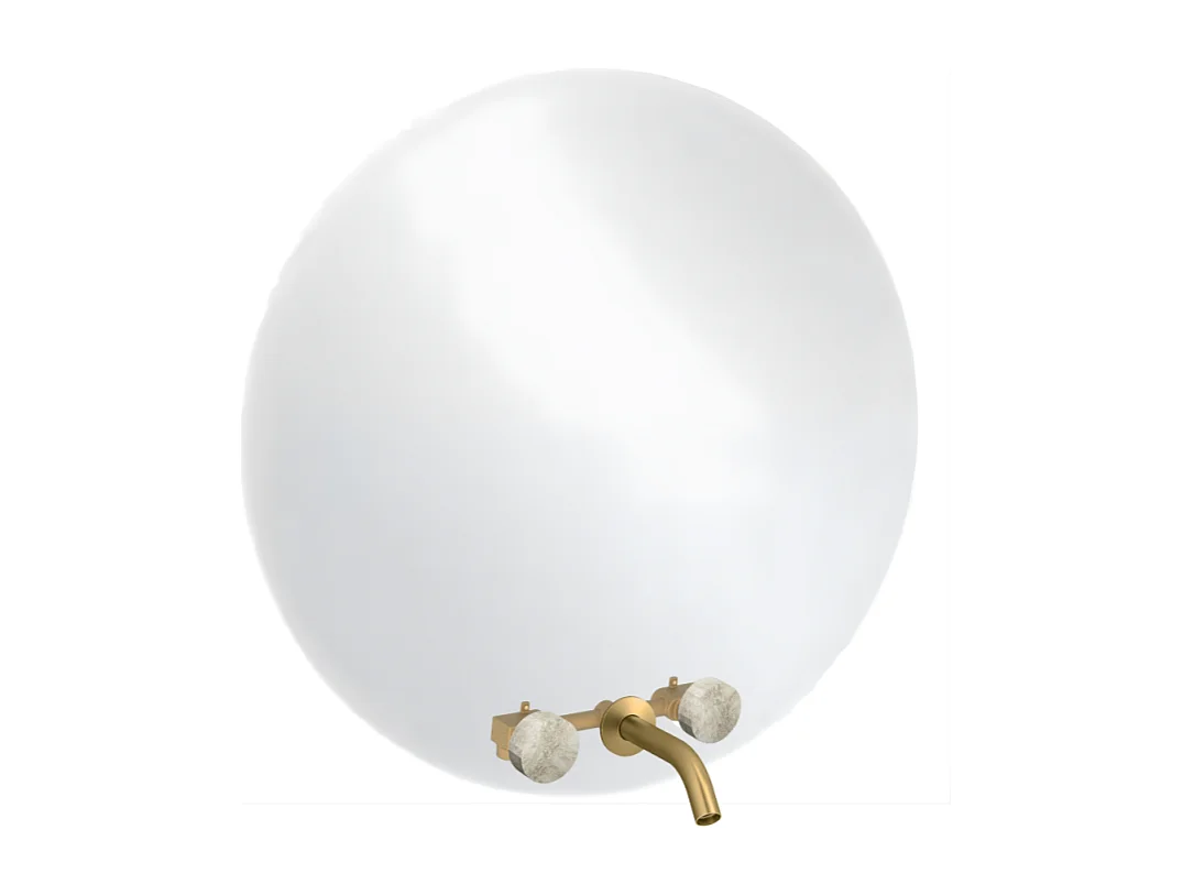Miroir LED rond 3 trous + mélangeur lavabo encastré 3 trous JACOB DELAFON Grands Boulevards douceur minérale et laiton brossé