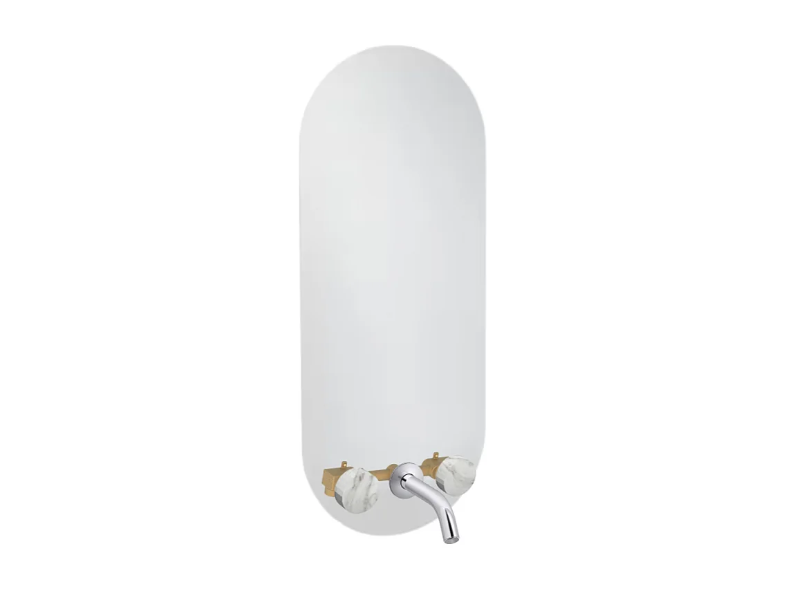 Miroir LED ovale 3 trous + mélangeur lavabo encastré 3 trous JACOB DELAFON Grands Boulevards marbre envoûtant et chromé