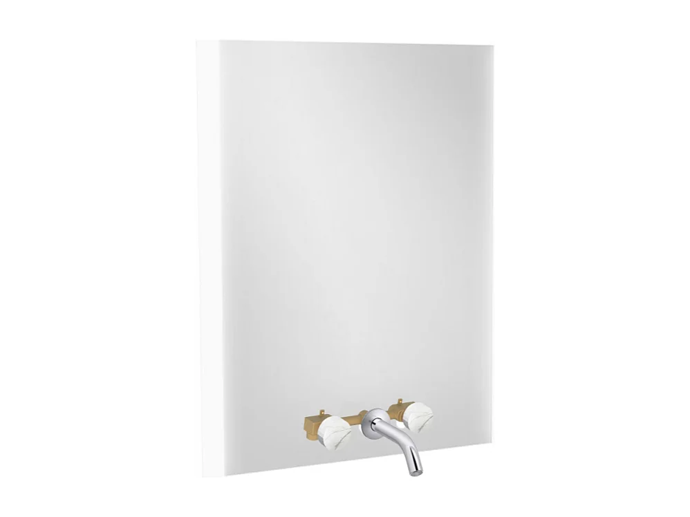 Miroir 3 trous 80 cm + mélangeur lavabo encastré 3 trous JACOB DELAFON Grands Boulevards marbre sculptural et chromé