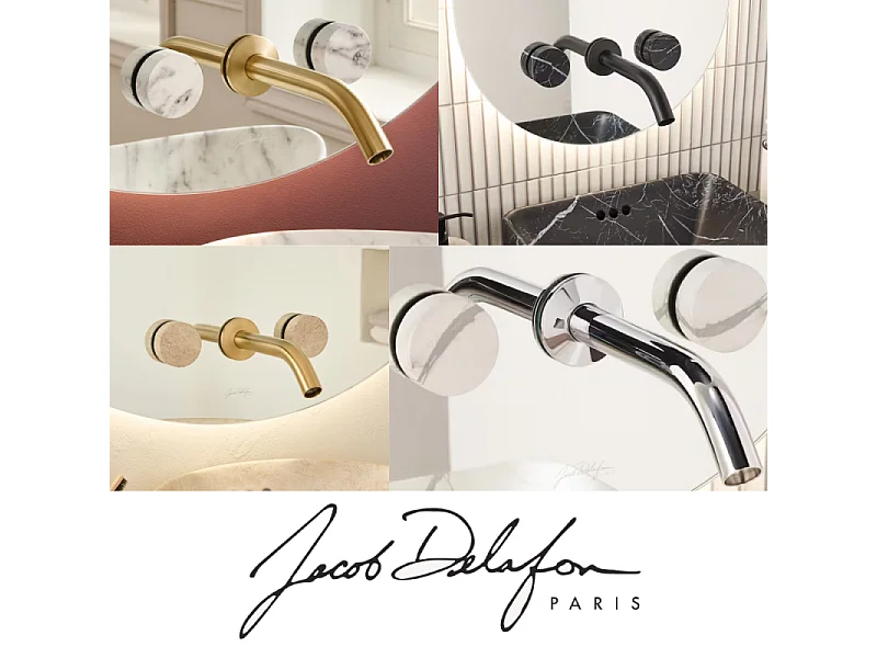 Miroir LED ovale 3 trous + mélangeur lavabo encastré 3 trous JACOB DELAFON Grands Boulevards marbre envoûtant et noir