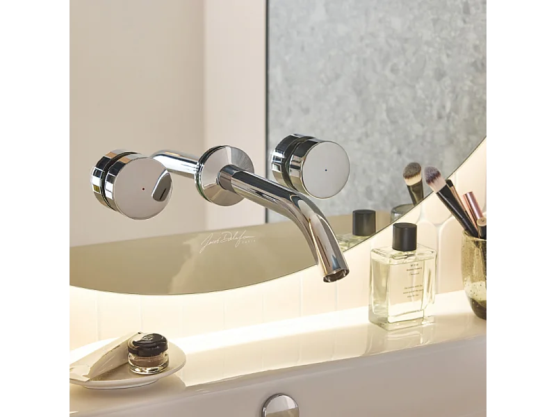 Miroir LED rond 3 trous + mitigeur lavabo encastré 3 trous JACOB DELAFON Grands Boulevards chrome