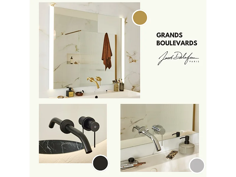 Miroir LED 2 trous 60 cm + mitigeur lavabo encastré JACOB DELAFON Grands Boulevards Chromé + corps encastré