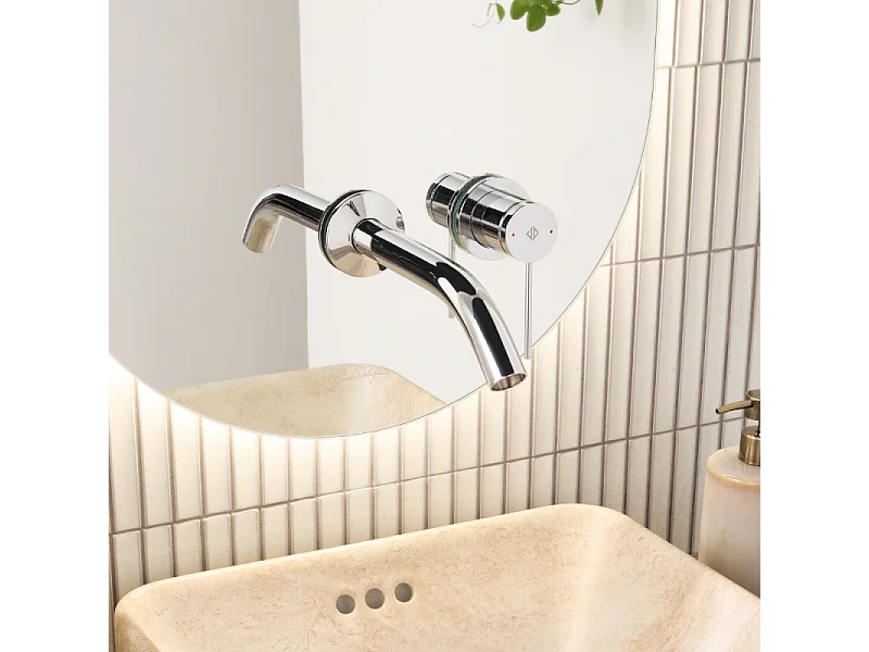 Miroir LED ovale 2 trous + mitigeur lavabo encastré JACOB DELAFON Grands Boulevards Chromé + corps encastré