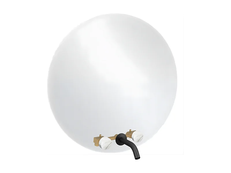 Miroir LED rond 3 trous + mélangeur lavabo encastré 3 trous JACOB DELAFON Grands Boulevards marbre sculptural et noir
