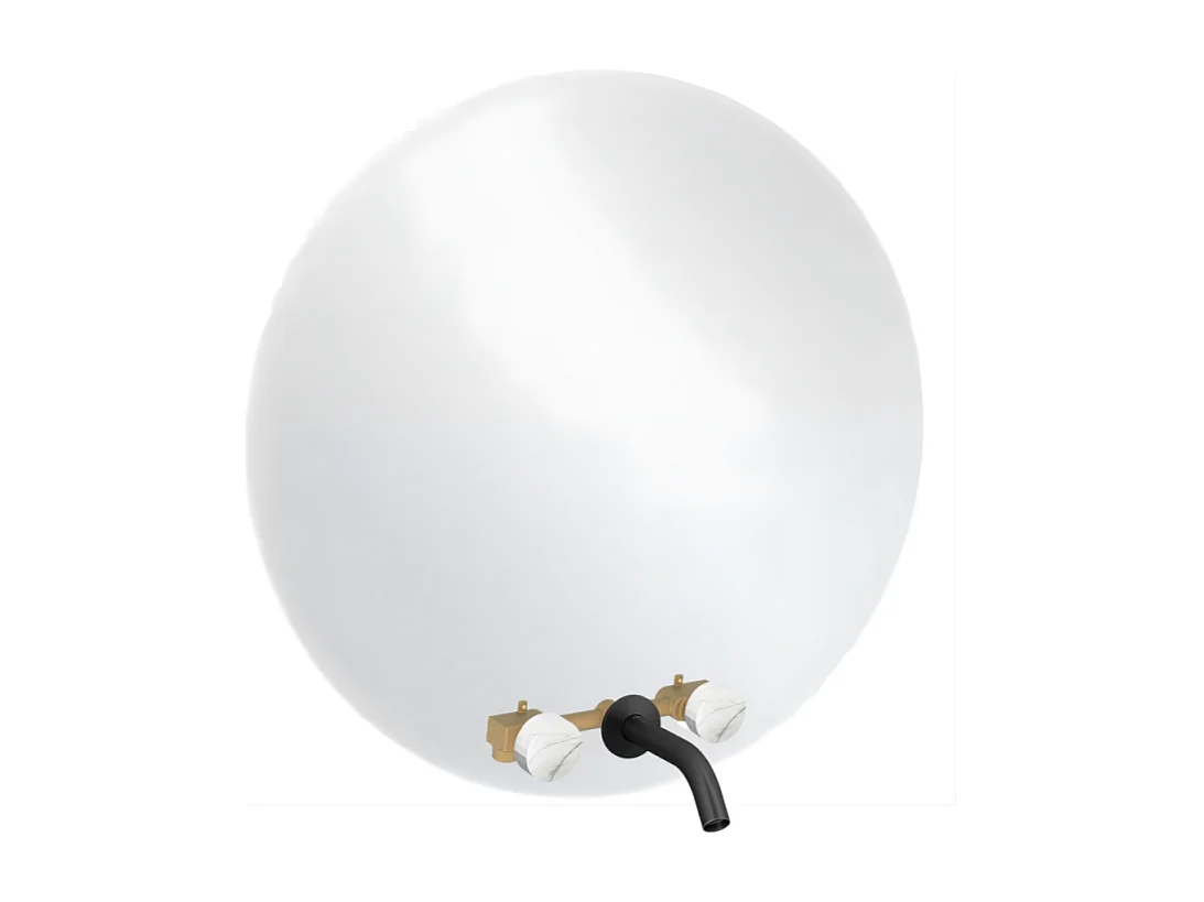 Miroir LED rond 3 trous + mélangeur lavabo encastré 3 trous JACOB DELAFON Grands Boulevards marbre sculptural et noir