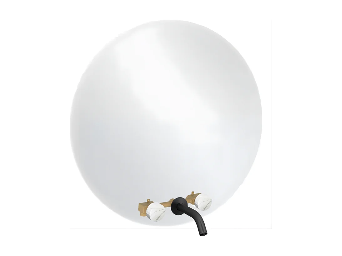 Miroir LED rond 3 trous + mélangeur lavabo encastré 3 trous JACOB DELAFON Grands Boulevards marbre sculptural et noir