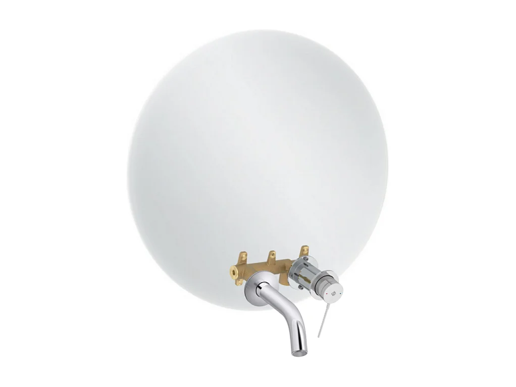 Miroir LED rond 2 trous + mitigeur lavabo encastré JACOB DELAFON Grands Boulevards Chromé + corps encastré