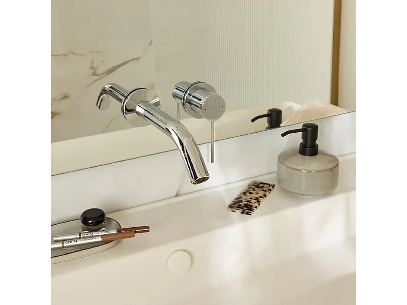 Miroir LED rond 2 trous + mitigeur lavabo encastré JACOB DELAFON Grands Boulevards Chromé + corps encastré