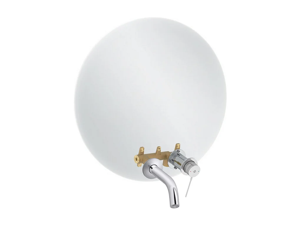 Miroir LED rond 2 trous + mitigeur lavabo encastré JACOB DELAFON Grands Boulevards Chromé + corps encastré