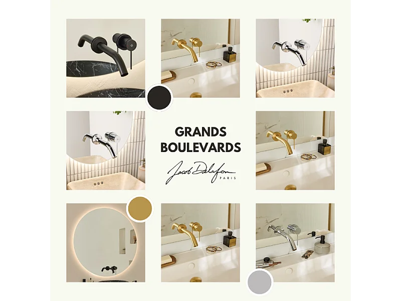 Miroir LED rond 2 trous + mitigeur lavabo encastré JACOB DELAFON Grands Boulevards Chromé + corps encastré